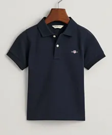 Gant Logo Embroidered Cotton Polo T-Shirt - Navy Blue