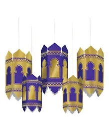 Party Centre Eid Hot Stamped Paper Lanterns Blue and Gold - Pack of 5
