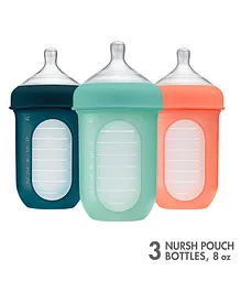 Boon Nursh Reusable Silicone Pouch Feeding Bottles Pack of 3 - 236 mL(Each)