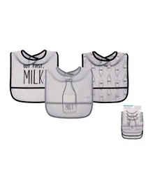 Hudson Childrenswear Hook And Loop Milk Waterproof Peva Bibs Grey - Pack Of 3