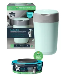 Tommee Tippee Twist & Click Nappy Disposal Sangenic Bin (With 1 Preloaded Cassette) + 1 Extra Cassette - Green