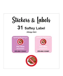 Ladybug Labels Allergy Alert No Treenuts Personalised Name Labels Pink - Pack of 30