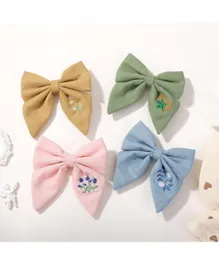 Babyqlo Delicate Embroidery Elegant Bow Hair Pins Multicolor - 4 Pieces
