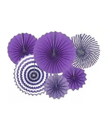 LAFIESTA Purple Paper Fan For Birthday Party Decorations - Set of 6 Pieces