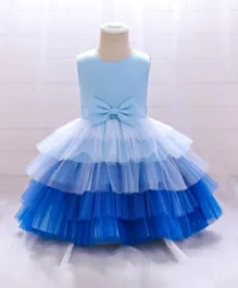 دي دانيلا فستان بطبقات أومبريه وفيونكة أمامية - أزرق