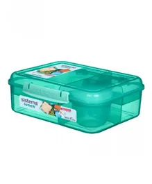 Sistema Bento Lunch Box 1.65L Green - Leakproof, BPA Free, with Airtight Yogurt Pot & Movable Compartments, Ideal for Kids Over 5 Years