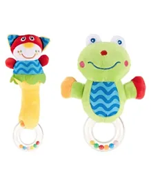 Pixie Baby Cat Rattle Toy &  Frog Rattle Toy - Multicolour
