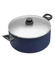 Raj Nonstick Induction Cooking Pot With Glass Lid Blue - 24 cm