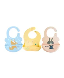 Pixie Waterproof Silicone Bibs Fox & Bunny Pack of 3 - Multicolour