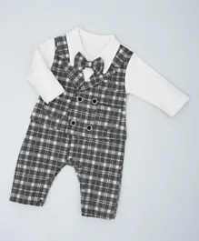 Babyqlo Bow Detailing Chequered Romper - Grey