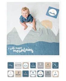 Lulujo Baby First Year Blanket & Cards I Will Move Mountains - Blue