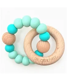 One.Chew.Three Duo Wooden Silicone Teether - Mint Bright