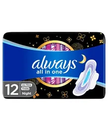 Always All in one Ultra Thin Night Sanitary Pads with Wings - 12 Pieces