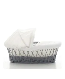 Teknum Wicker Moses Basket with White Waffle Beddings - Wooden Grey