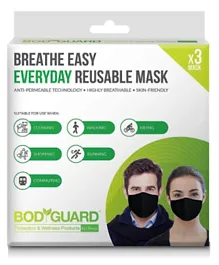 BodyGuard Breathe Easy Everyday Reusable Anti Pollution Mask  Black - Pack of 3