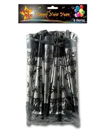أبواق رأس السنة الجديدة بارتي ماجيك الفضية مع الشراشيب السوداء 25.4 سم - 6 قطع