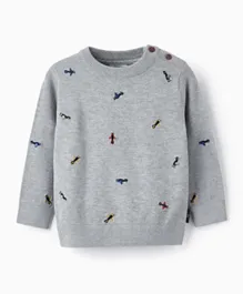 Zippy Airplanes Printed Knitted Sweater - Grey