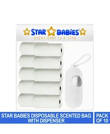 Star Babies Disposable Scented Bags Pack of 10 & Dispenser - White