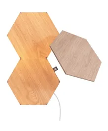 نانوليف إليمنتس هيكساجونز باك التوسعة نظام لوحة الـ LED الذكية بالواي فاي بتصميم خشب البتولا مع مُحلل الموسيقى - عبوة من 3