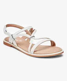 Little Missy Hook & Loop Closure Strappy Flat Sandals - White