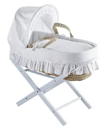 Kinder Valley Broderie Anglaise Palm Moses Basket with Folding Stand - White