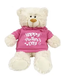 Caravaan Teddy Bear with Pink Hoodie with Happy Mother's Day Print - 38 cm