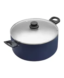 Raj Nonstick Induction Cooking Pot With Glass Lid Blue - 28 cm
