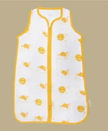 Kaarpas Premium Organic Cotton 2- Layer Muslin Baby Sleeping Bag With Sky Theme of Sun - Yellow