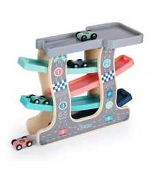 Baybee Wooden Gliding Car Race Track With Cars - 9 Pieces