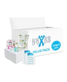 Pixie Disposable Changing Mats 240 + Pixie Bibs 240 + Pixie Breast Pad 240 + Pack of 10 Pixie Water Wipes 36 Pieces each