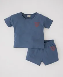 DeFacto Short Sleeves Tee With Shorts Set - Blue
