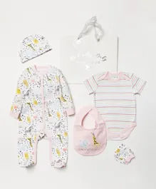 Lily and Jack Short Sleeves Bodysuit with Sleepsuit & Cap & Bib & Mittens - Multicolor