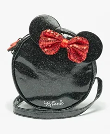 Disney Minnie Mouse Applique Crossbody Bag with Zip Closure - Black