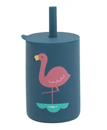 Amini Kids Silicone Cup With Straw Flamingo - Blue