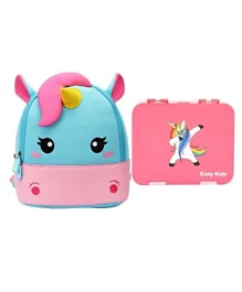 Nohoo Unicorn Bag and Lunch Box Combo Set Pink Blue - 10 Inches