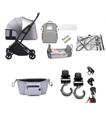 Pikkaboo Youbi German Travel Stroller with Baby Essentials - Grey
