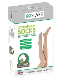 Go Silver Over Knee High Compression Socks Open Toe with Silicon Flesh - Beige