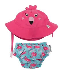 ZOOCCHINI Baby Swim Diaper & Sun Hat Set Franny the Flamingo - Medium