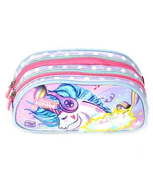 Smily Kiddos Unicorn Musical Double Compartment Pencil Pouch - Pink and Blue