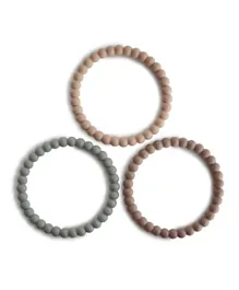 Mushie Silicone Pearl Teether Bracelets 3-Pack - Clary Sage/Tuscany/Desert Sand