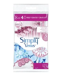 VENUS Gillette Simply 3 Women's Disposable Razors with Blades - Pack of 12