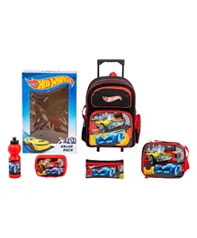 Hot Wheels Trolley Backpack + Pencil Pouch + Lunch Bag + Lunch Box + Water Bottle