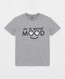LC Waikiki Good Mood Graphic Crew Neck T-Shirt - Grey