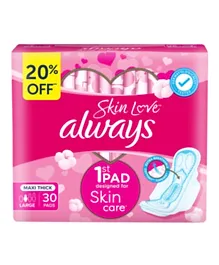 Always Skin Love Large Thick Sanitary Pads - 30 Pieces