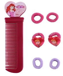 Disney Princess Comb+ Ear ring+Hair Elastic Pack of 7  - Pink