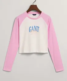 Gant Graphic Cropped Contrast Top - Pink & White
