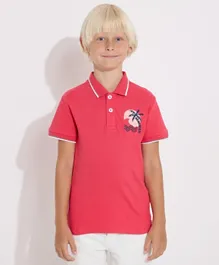Victor and Jane Cotton Palm Tree Embroidered Polo T-Shirt - Fuchsia