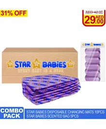 Star Babies Disposable Changing Mats Pack of 10 & Scented Bags - Purple
