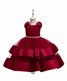 Babyqlo Big Bow Party Dress with Pearl Waistband - Red