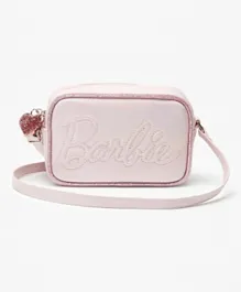 Barbie Stitch Detail Crossbody Bag with Adjustable Strap and Zip Closure -Pink